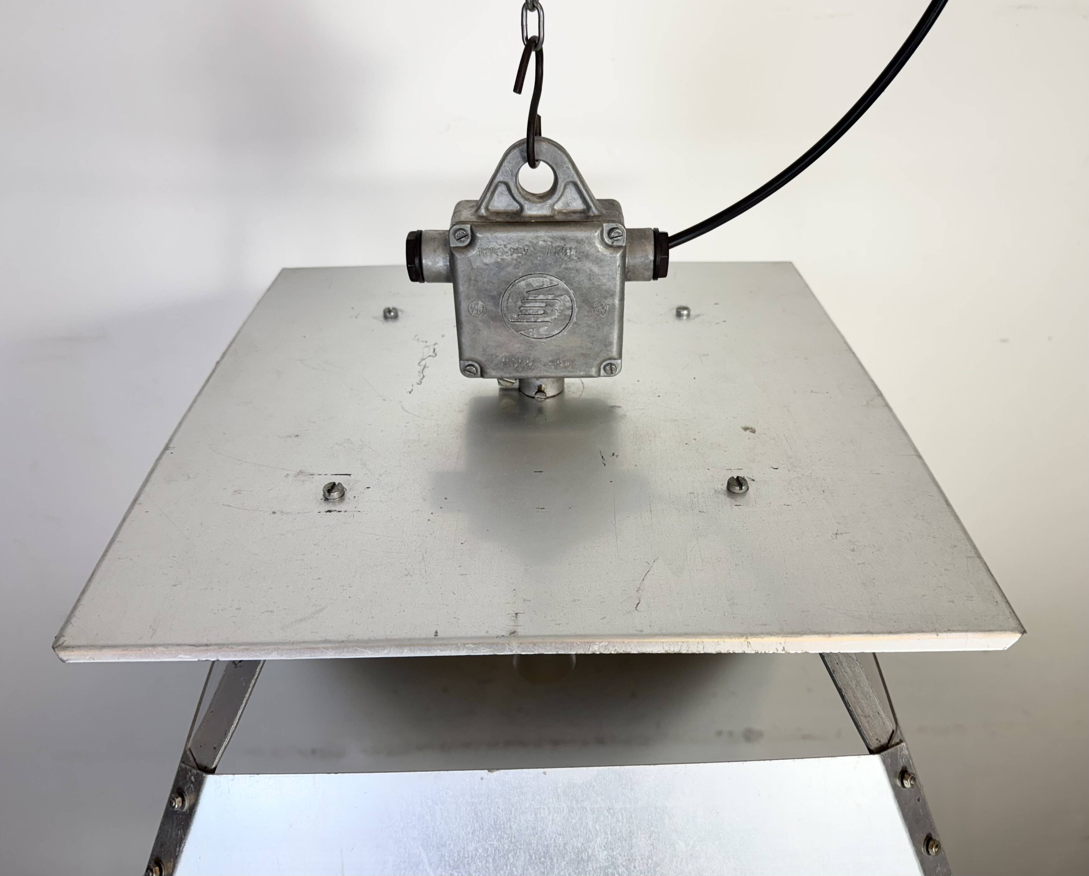 Large Silver Industrial Factory Pebdant Lamp, 1970s