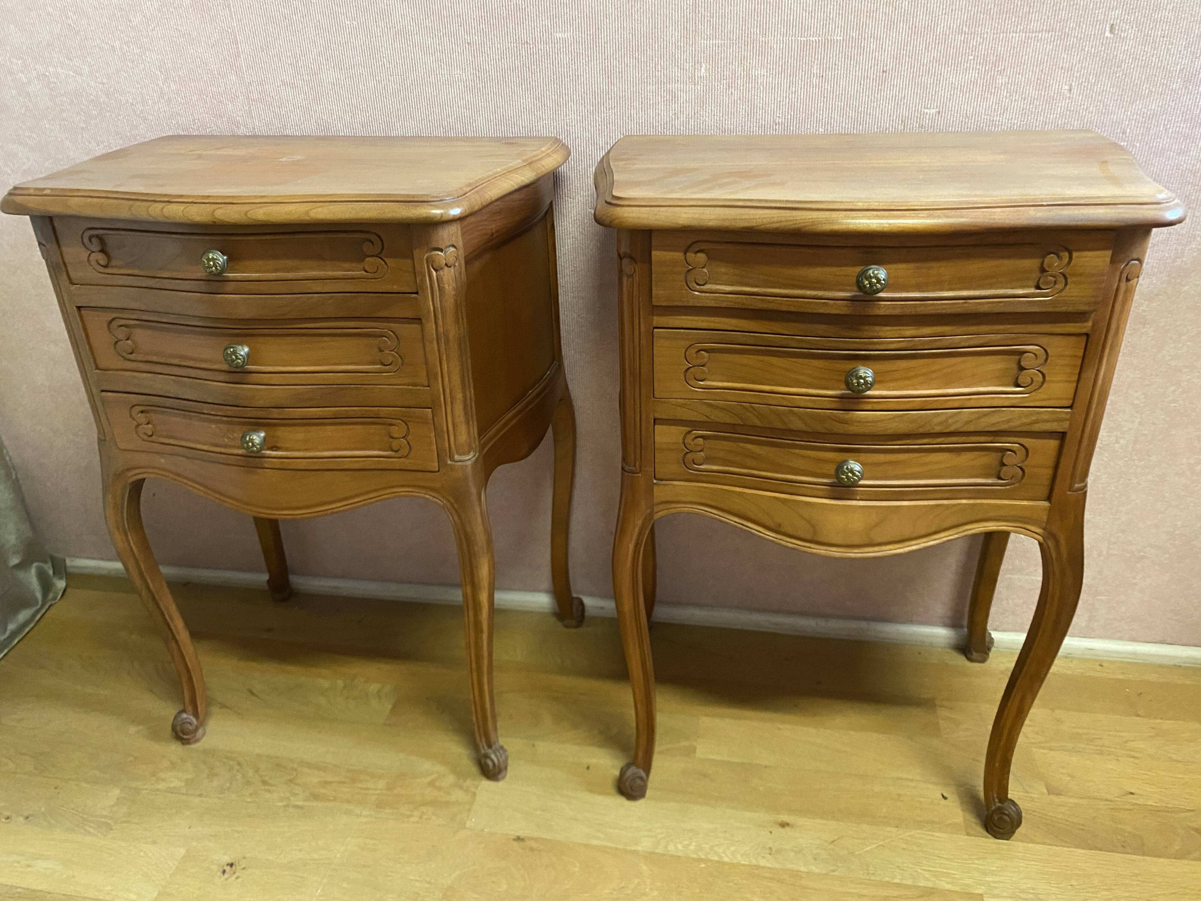 Pair of Louis XV style bedside tables in cherry wood