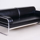 Hynek gottwald black sofa made in 1930s czechia reupholstered