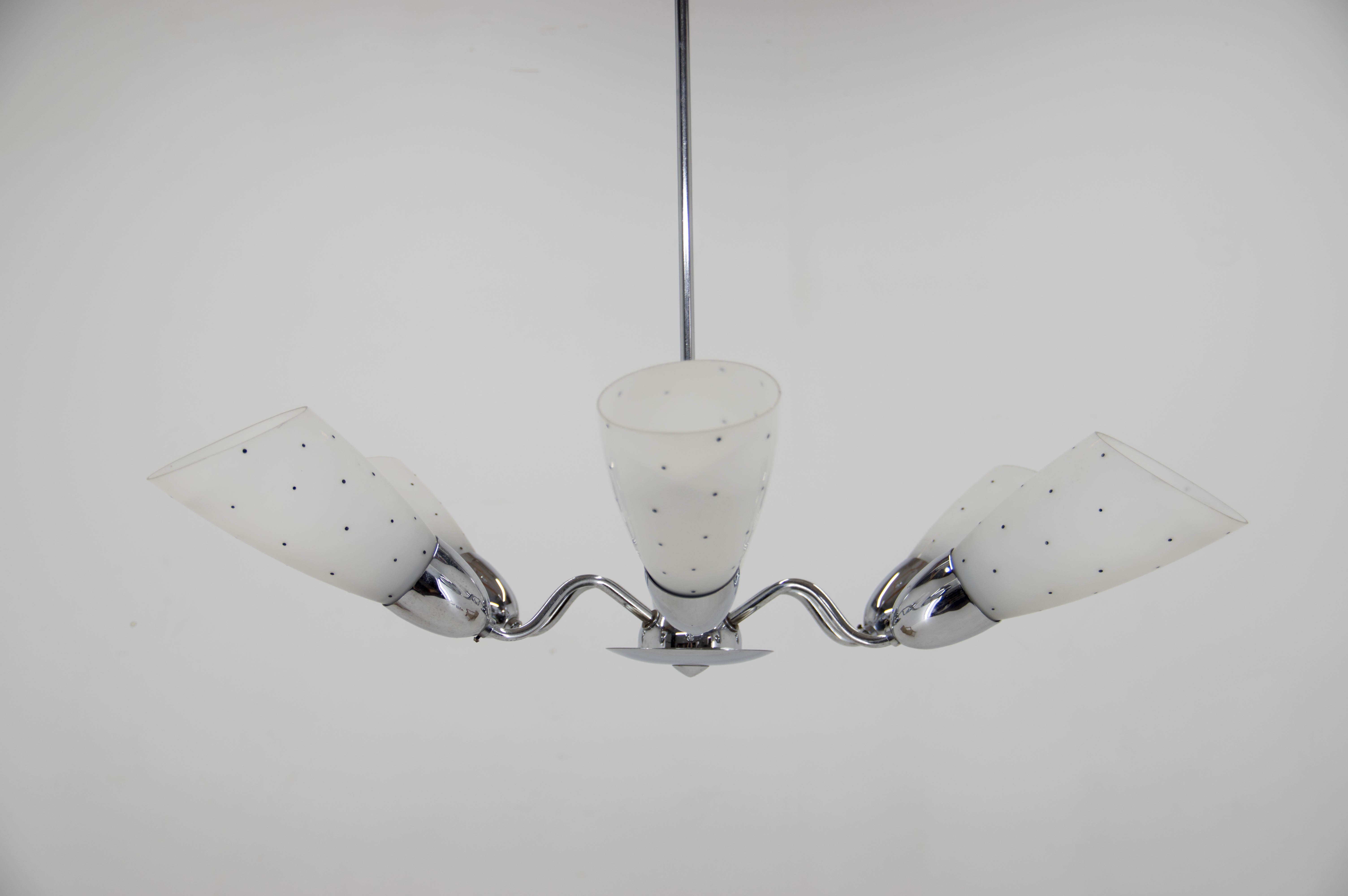 Mid-Century Chrome-Plated 6 Flamming Chandelier by Instala Decin, 1950s