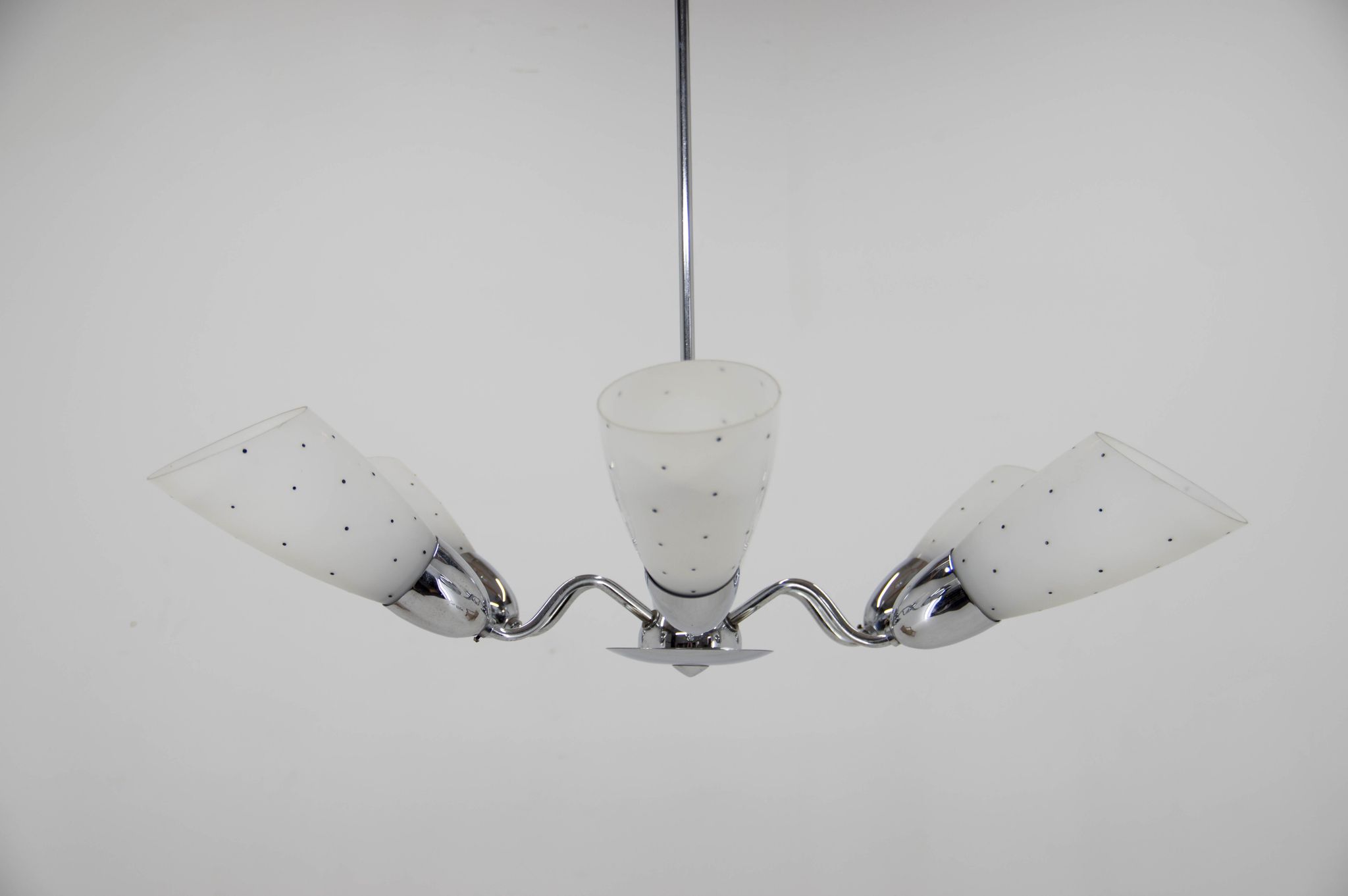 Mid-Century Chrome-Plated 6 Flamming Chandelier by Instala Decin, 1950s
