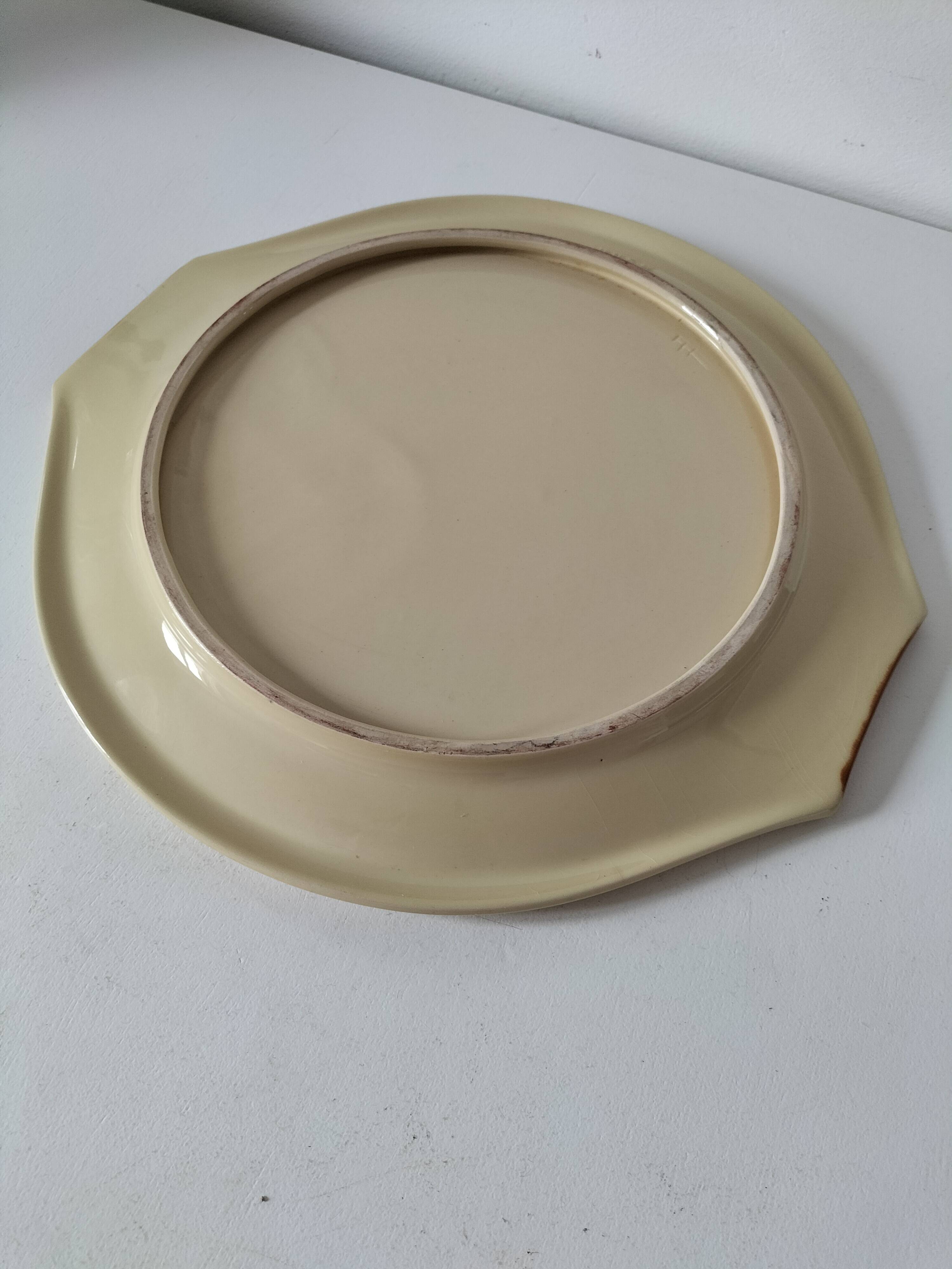 Large vintage two-tone brown and cream dish from the 50s and 60s