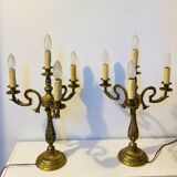 Large table lamps in solid bronze, decorated with acanthus leaves.