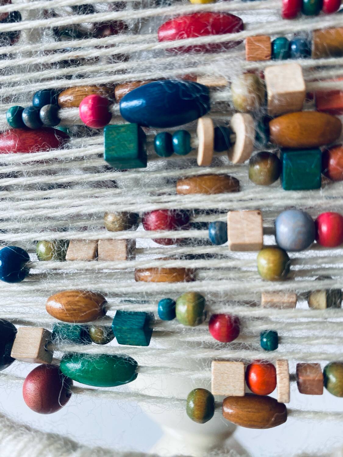 Lamp in turned wood and beads