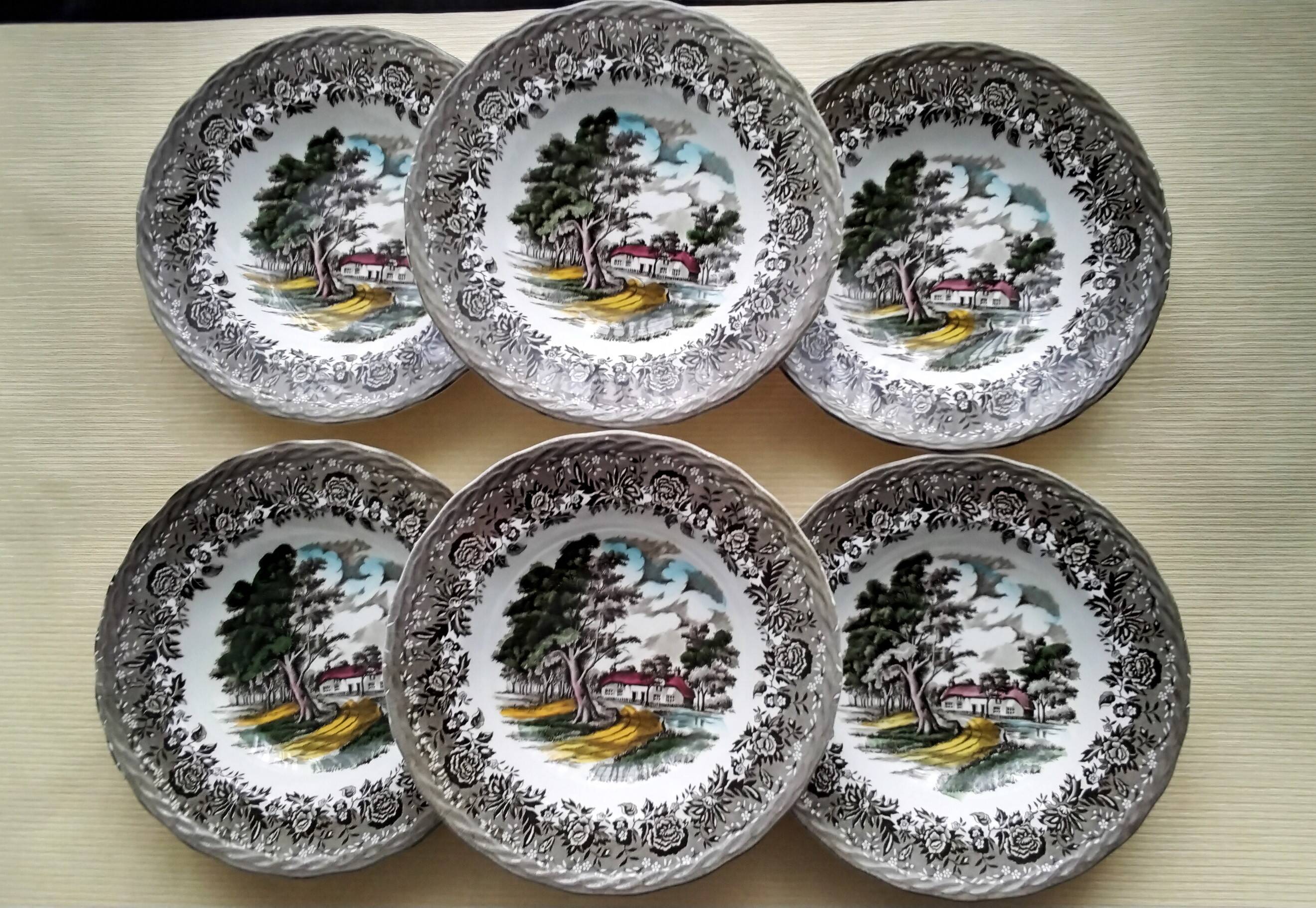6 deep plates Staffordshire Country Style model