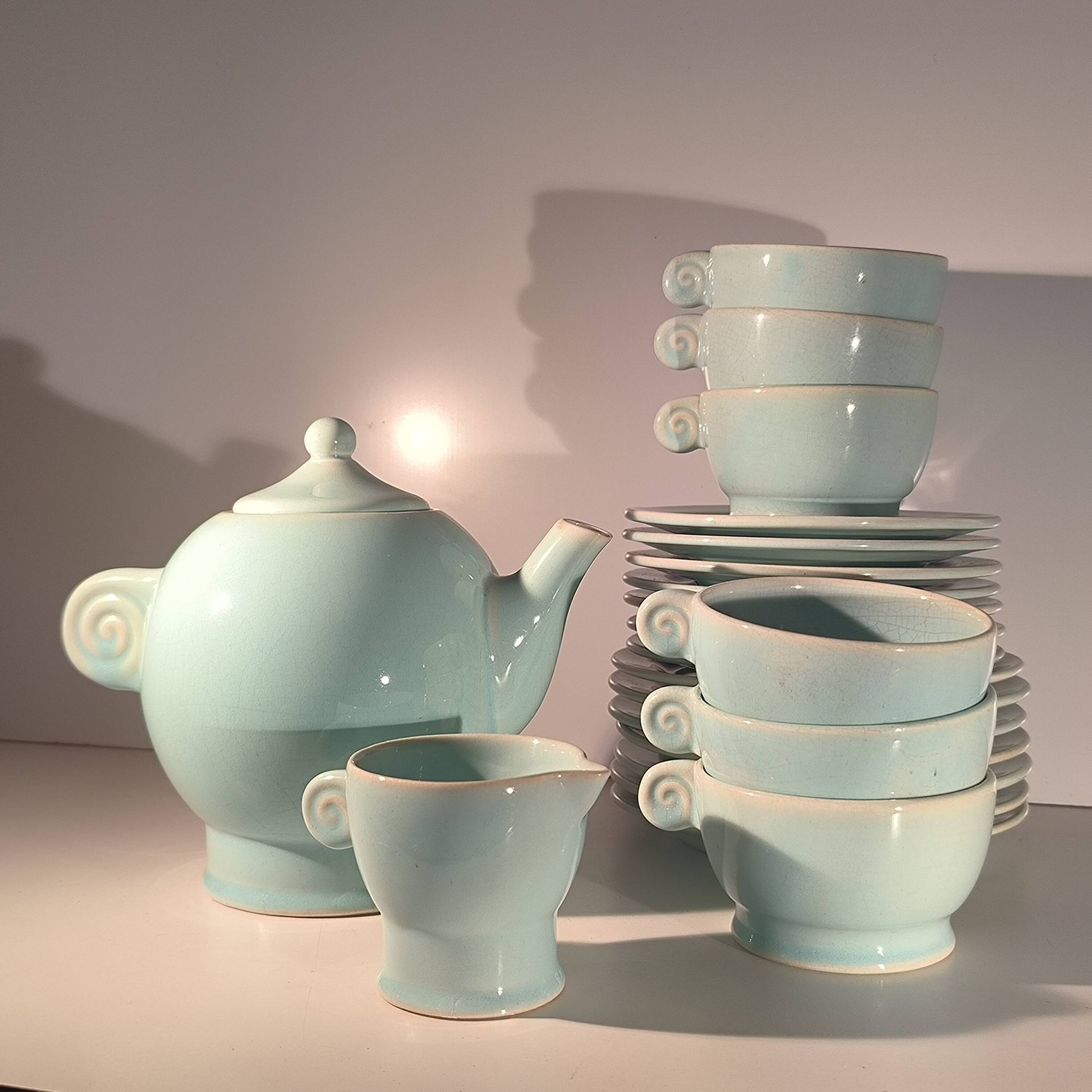 Jean luce for villeroy & boch mettlach, rare art deco blue tea service c