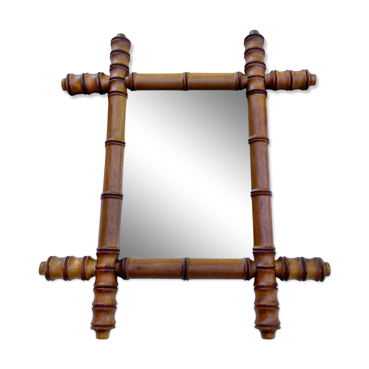 Antique mercury mirror in bamboo-style wood
