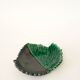 Two-tone ceramic leaf dish, green and black, signed, 1960.