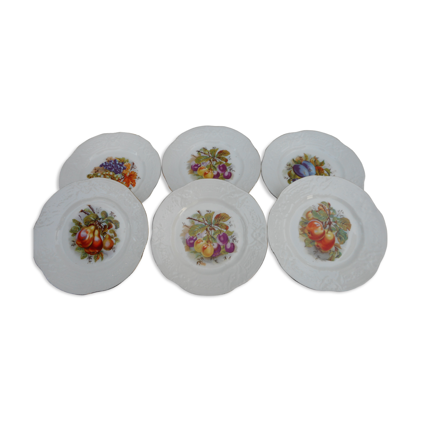 Lot of Six porcelain plates, fruit decoration