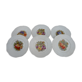 Lot de six assiettes porcelaine décor de fruits
