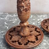 Lot 2 vintage wooden candlesticks