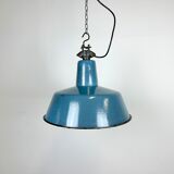 Industrial Blue Enamel Factory Lamp with Cast Iron Top, 1960s
