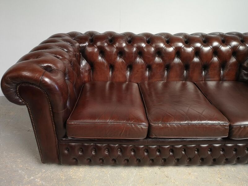 Sofa chesterfield brown leather three seater English