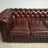 Sofa chesterfield brown leather three seater English