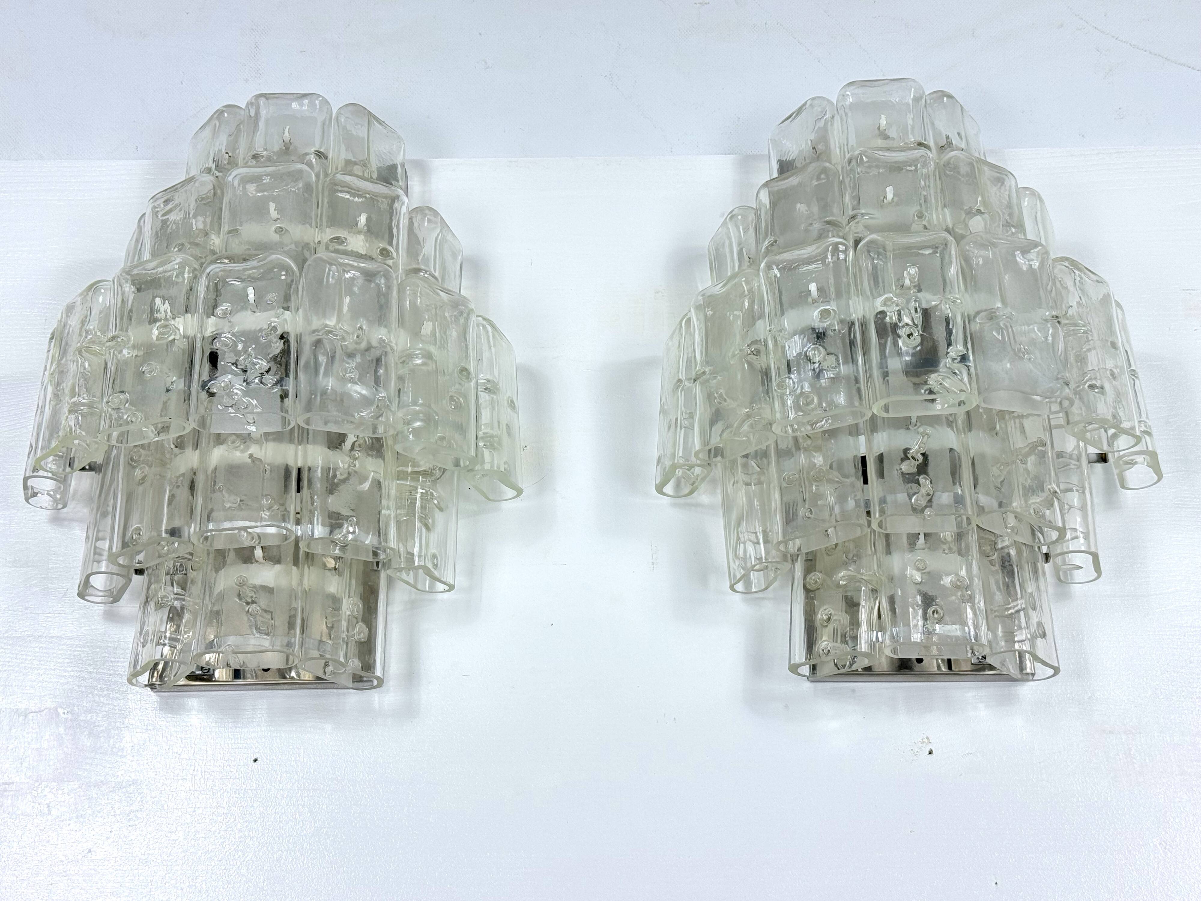 Pair of XL clear murano glass elements wall lamps produced in Italy during the 70s. Attributable to