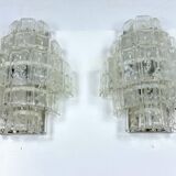 Pair of XL clear murano glass elements wall lamps produced in Italy during the 70s. Attributable to