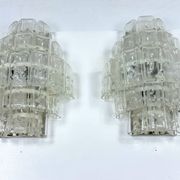Pair of XL clear murano glass elements wall lamps produced in Italy during the 70s. Attributable to