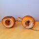 Pair of 60s brutalist wooden lamps