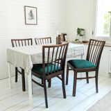 Lot de 4 chaises vintage bois brun, assise verte, style années 50