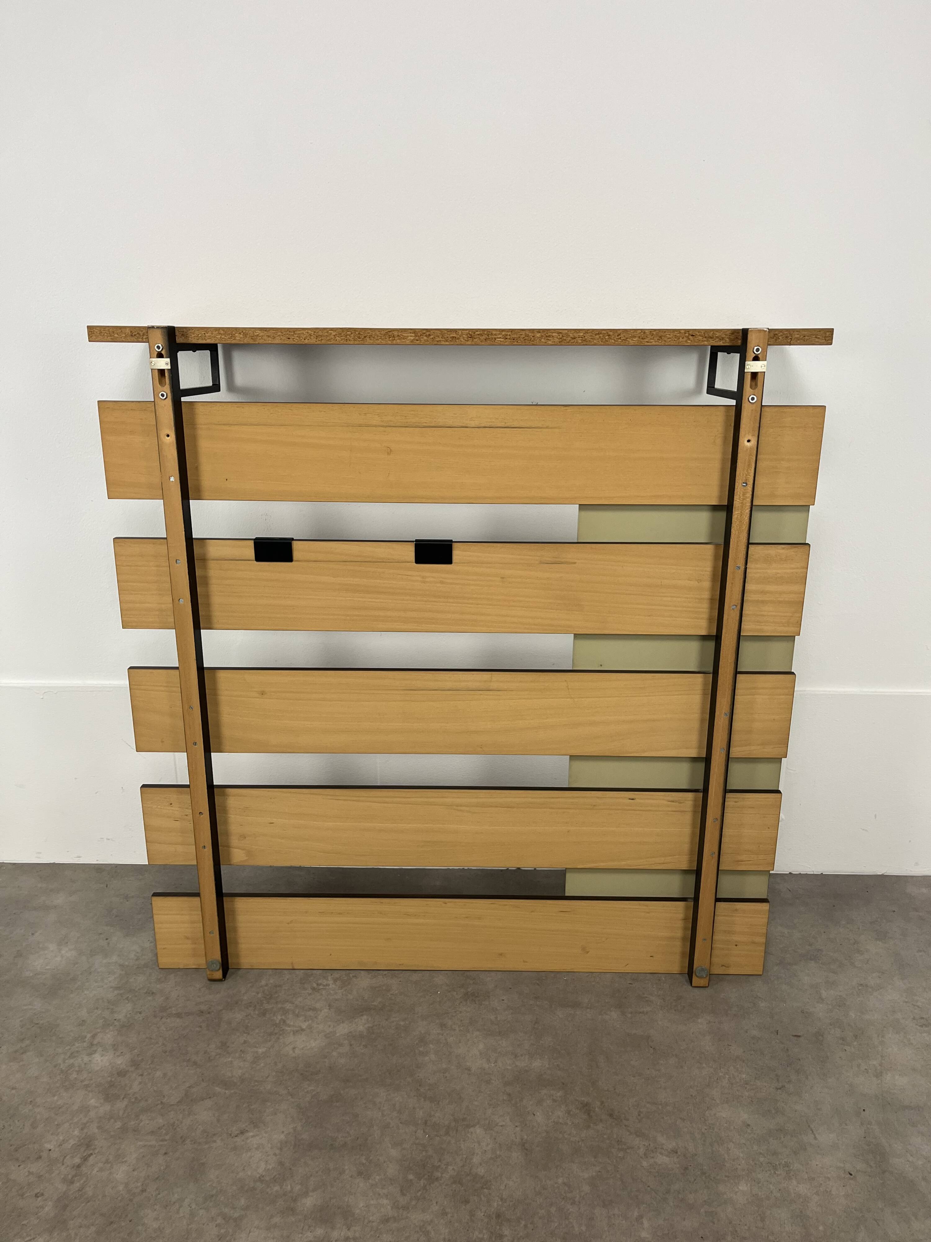 Teak wall coat rack and mirror, 60s, cloakroom