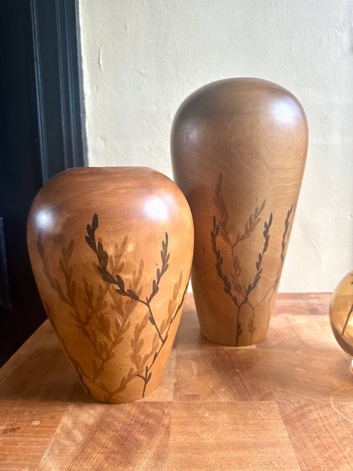 Pair of wooden vases