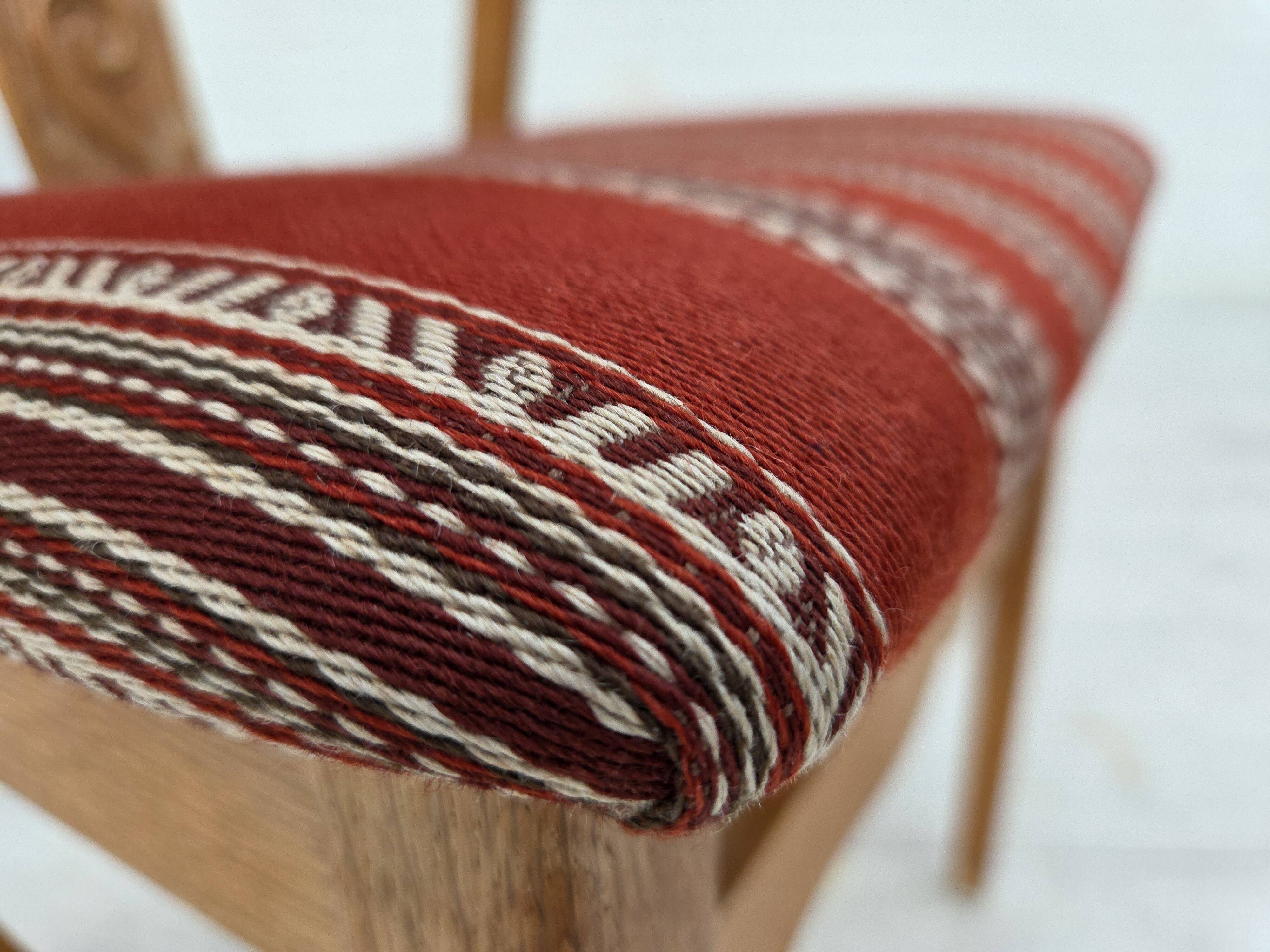 1960s, pair of Danish dining chairs, solid oak wood, furniture wool.