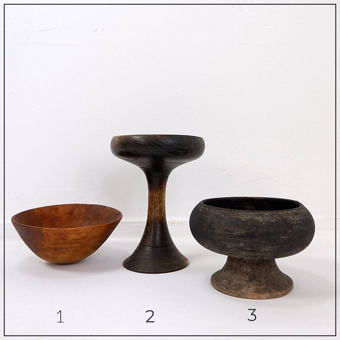 3 African wooden cups