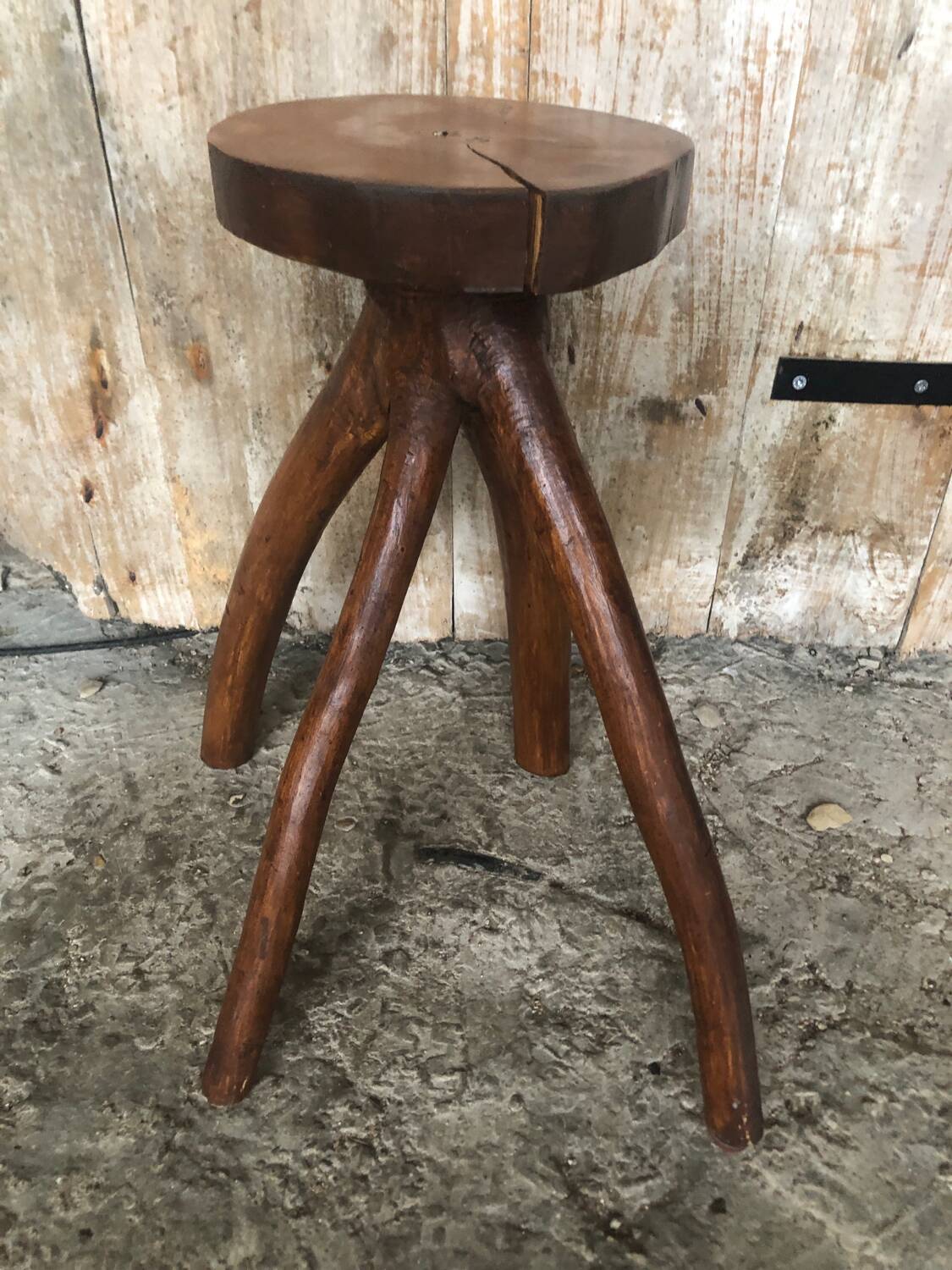 Tabouret Sellette Bois Brut + Assise Rondin Vintage