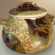 Vegetable dish, covered pot, glazed ceramic art, 1970s, signature to be identified