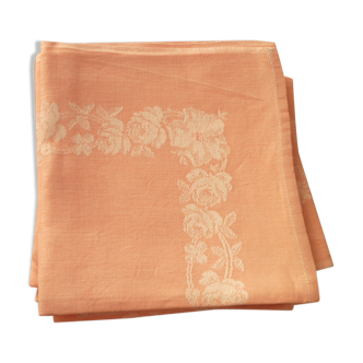 Round linen nape and its 8 matching towels Vintage Diameter 1.90 m
