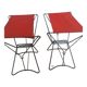 Folding stool in red canvas but unstitched on one side