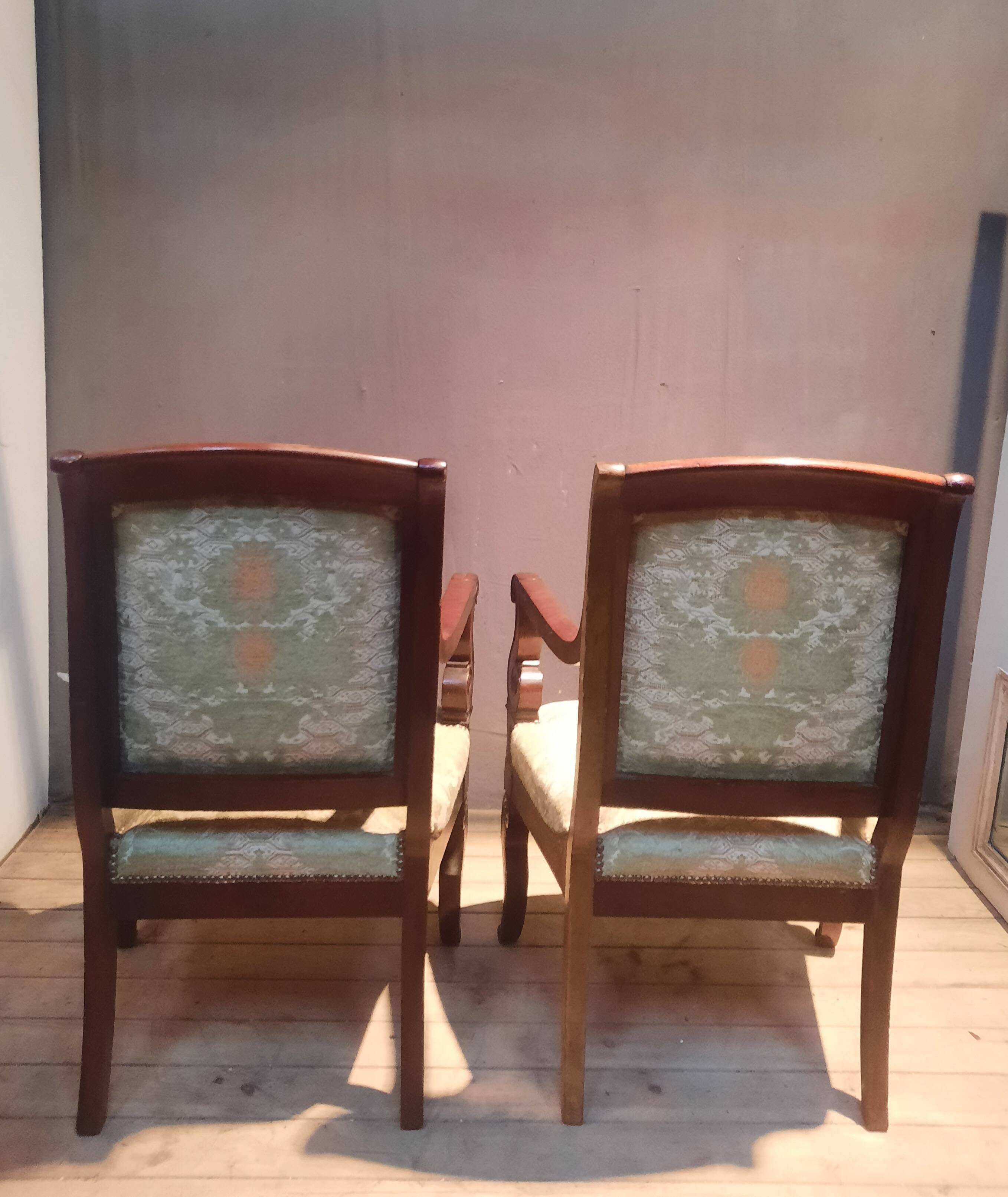 Pair of restoration mahogany armchairs