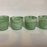 Four green glass paste candle holders