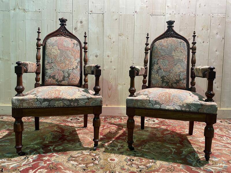 Pair of Gothic style armchairs