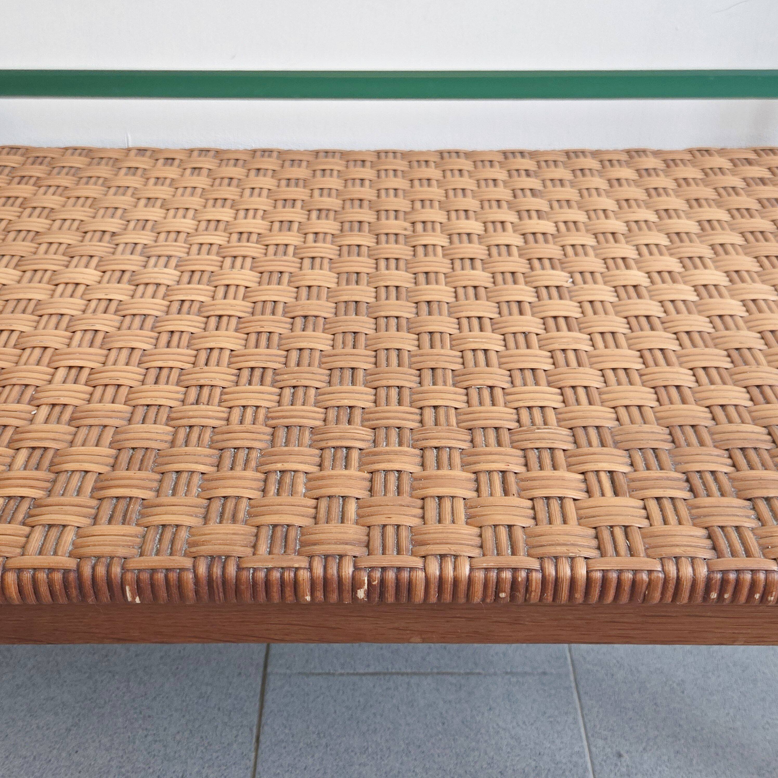 Table basse en rotin & hêtre 1960 vintage
