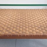 Table basse en rotin & hêtre 1960 vintage