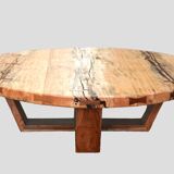 Monumental Artisan-Crafted Mixed Wood Round Coffee Table