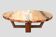 Table basse ronde monumentale en bois mixte de fabrication artisanale