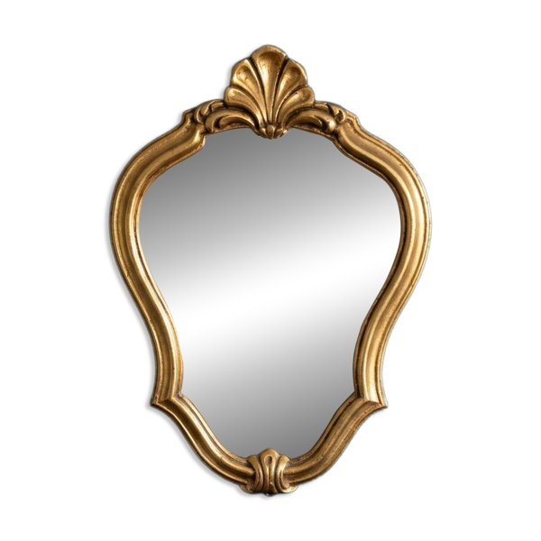 Petit miroir de courtoisie néo-baroque à fronton Coquille – Dorure pat — Beyit