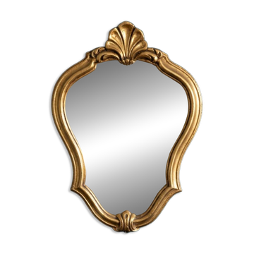 Petit miroir de courtoisie néo-baroque à fronton Coquille – Dorure pat