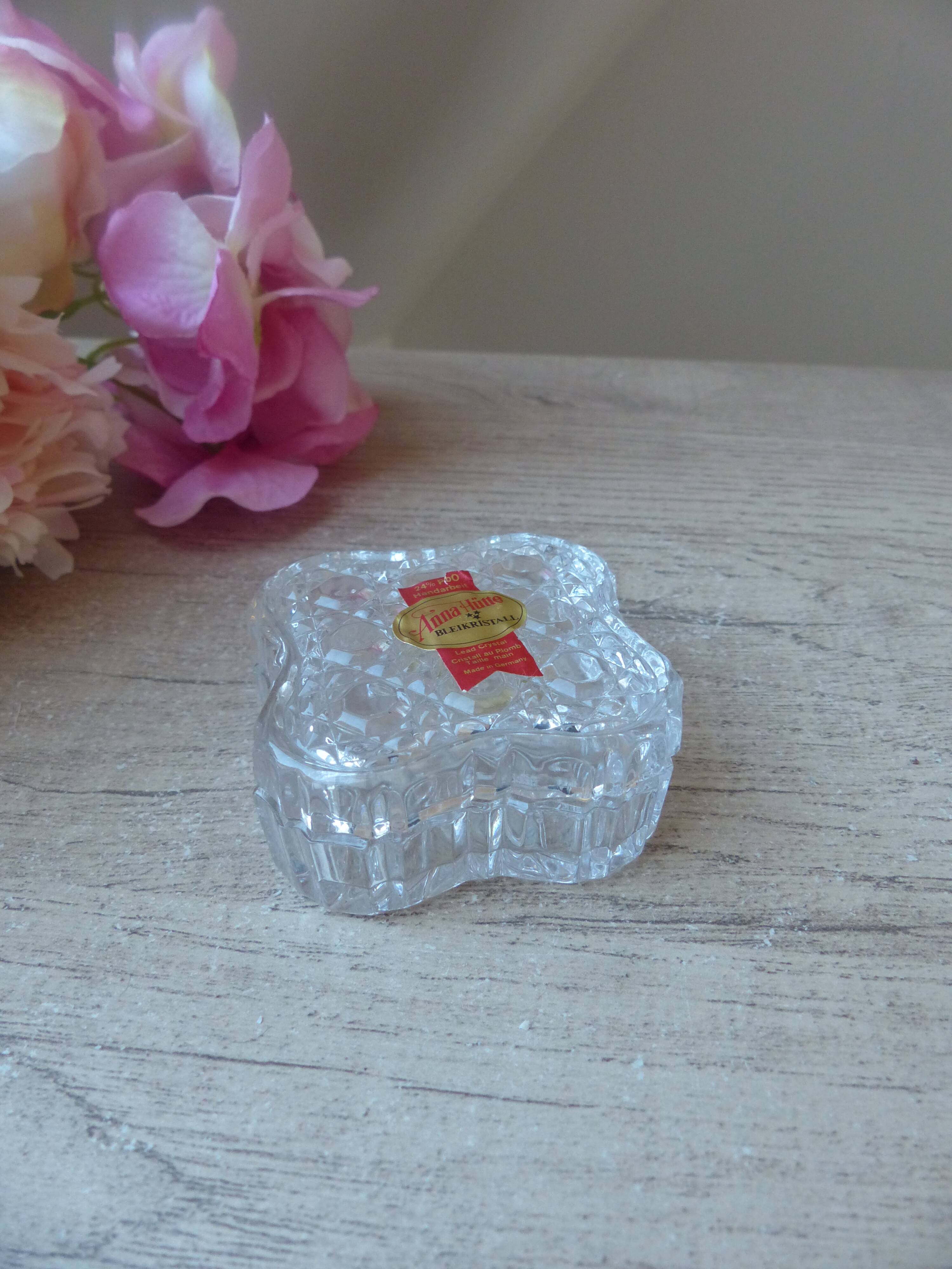 Old small square crystal box Anna Hütte