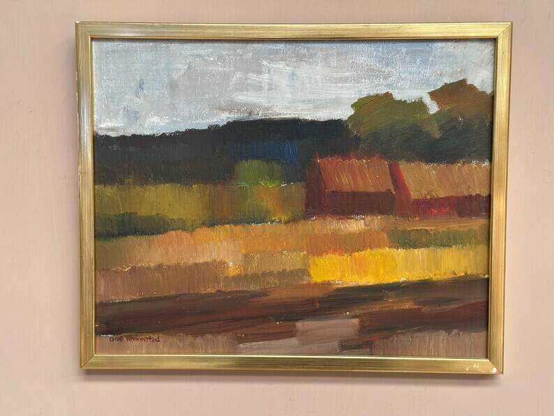Original Swedish Oil on Canvas – "Landscape" by Olle Rhönnstad – Signed – Vintage and Framed – 43 × 35 cm (16.9" × 13.8")