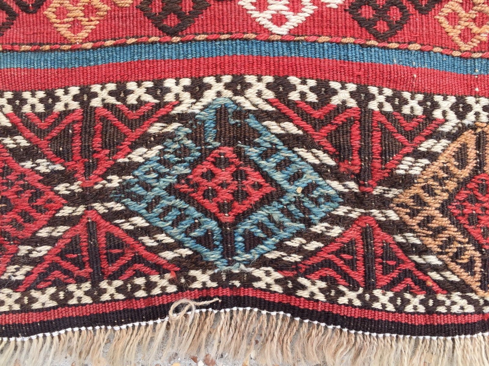 Antique Turkish Kilim Rug shabby vintage old wool country home Kelim 95x93cm