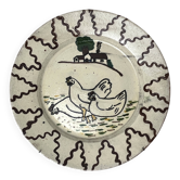 Old terracotta plate decorated with chickens, Portugal, 20th century.