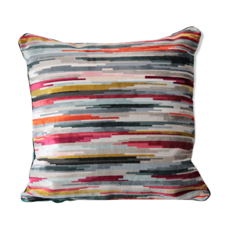 Double-sided cushion in multi-coloured striped editor's velvet, 40 cm x 40 cm