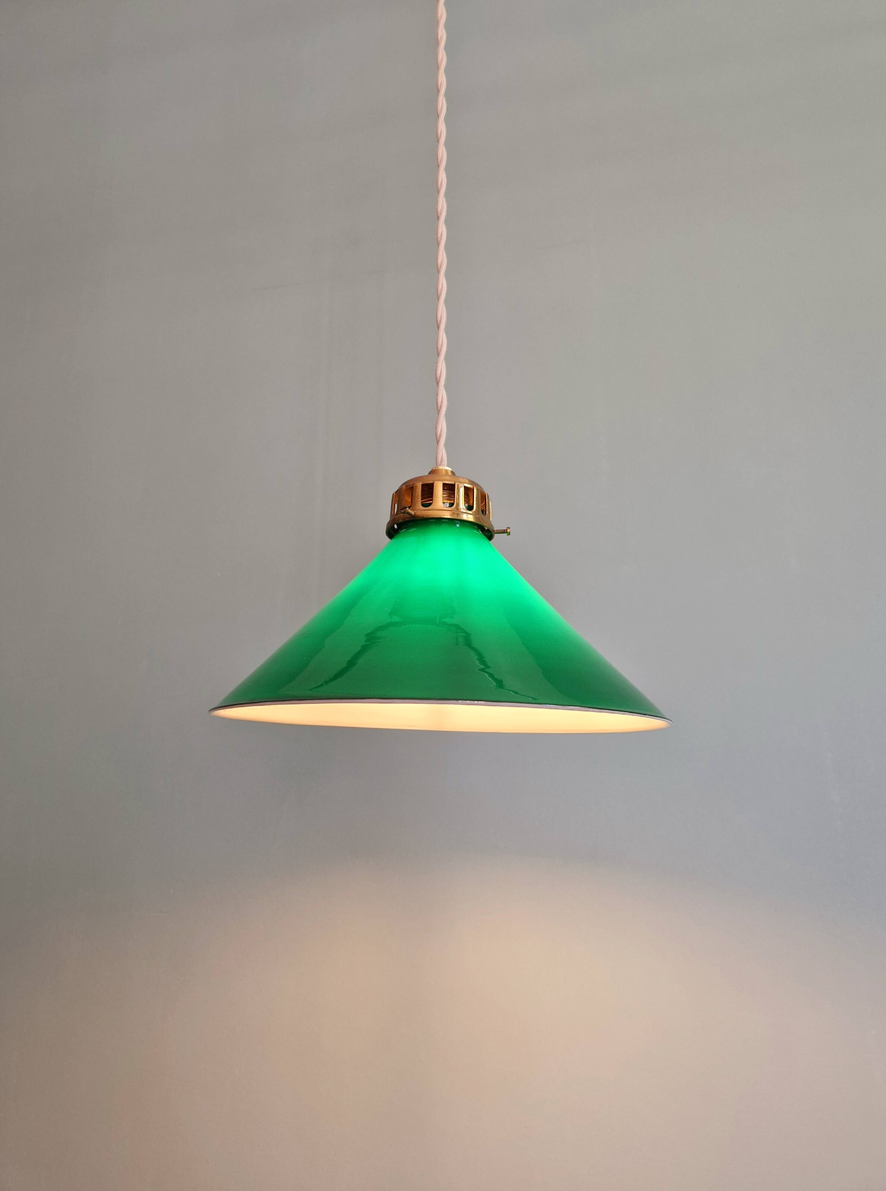Art Deco pendant light in conical green opaline, 1920s-30s