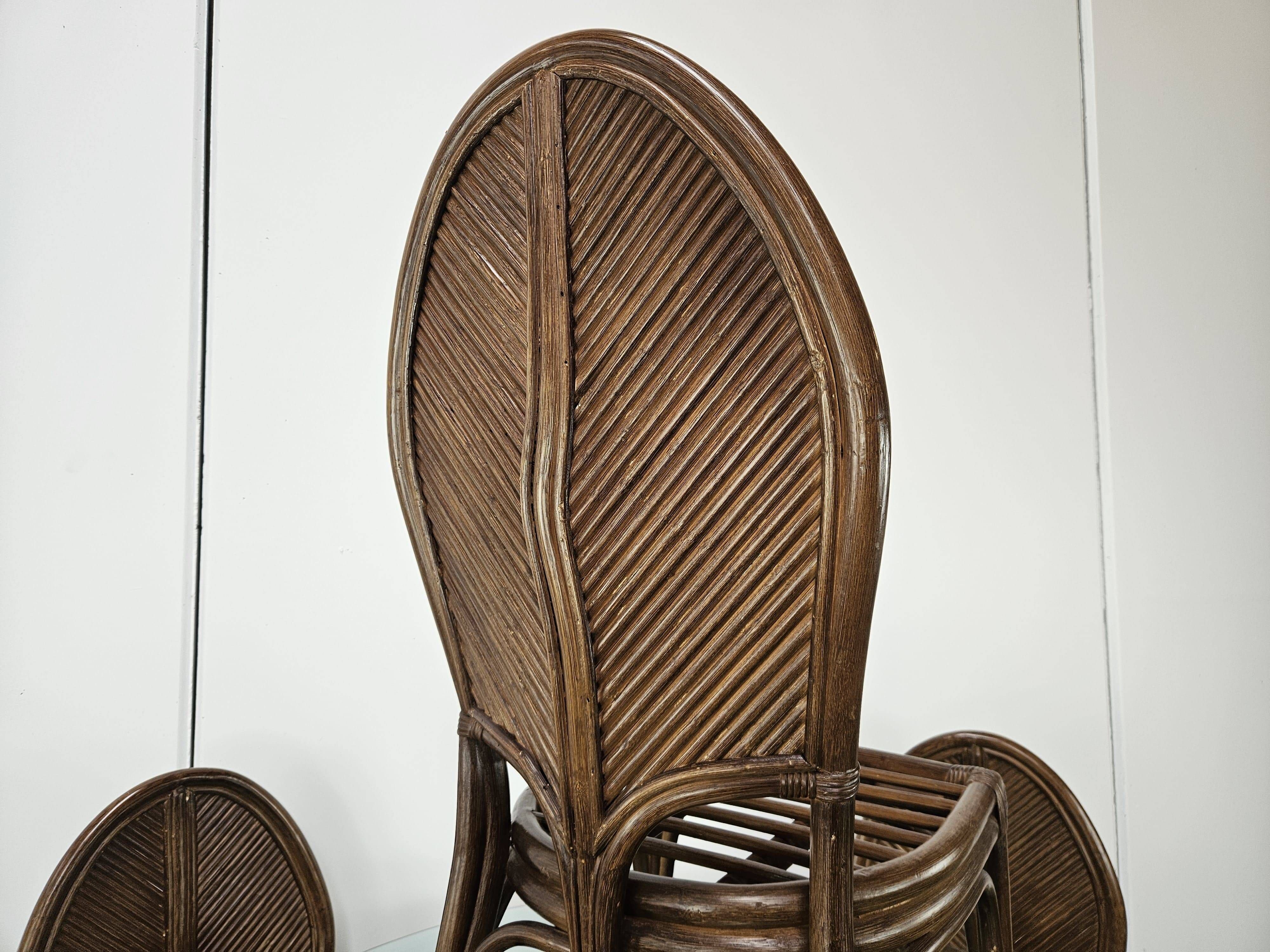 Ensemble table et quatre chaises en osier et bambou par Vivai Del Sud, 1970