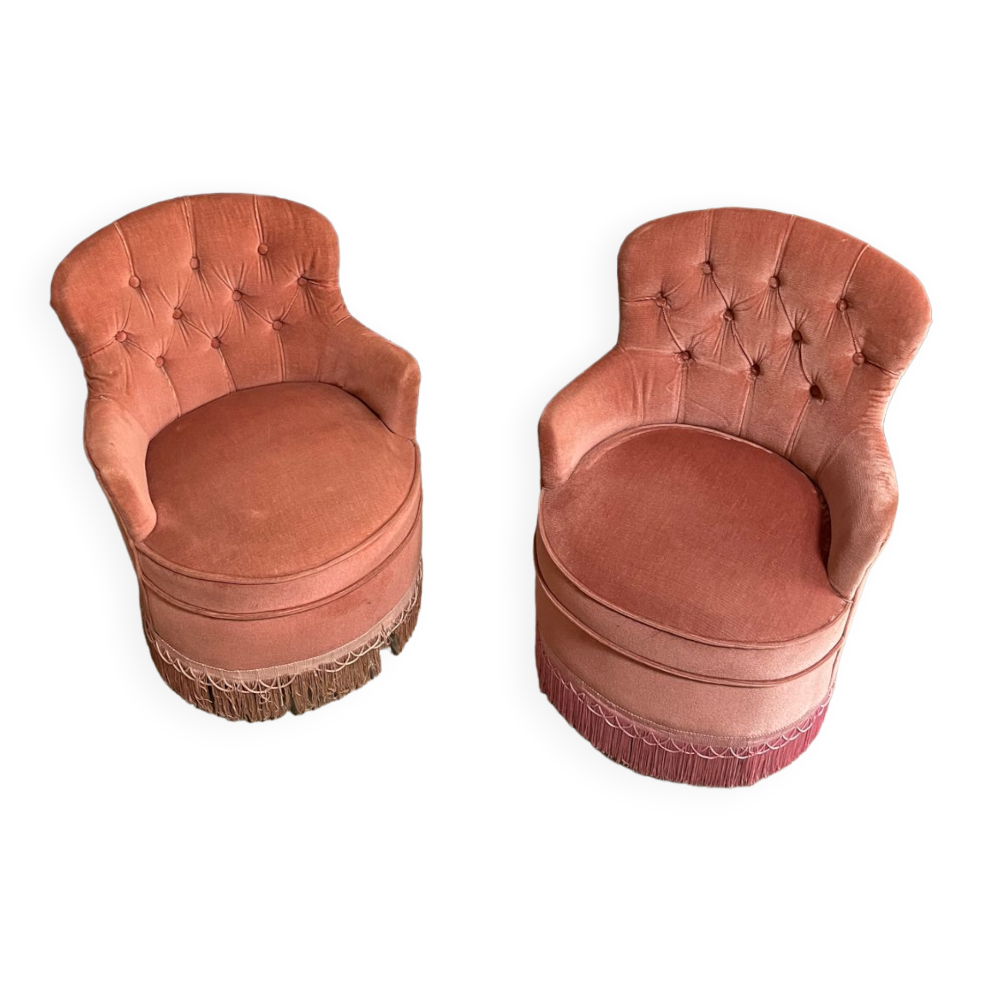 Pair of small powder pink toad armchairs