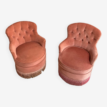 Paire petit fauteuils crapaud rose poudré