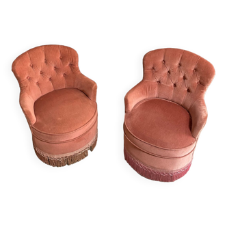 Paire petit fauteuils crapaud rose poudré